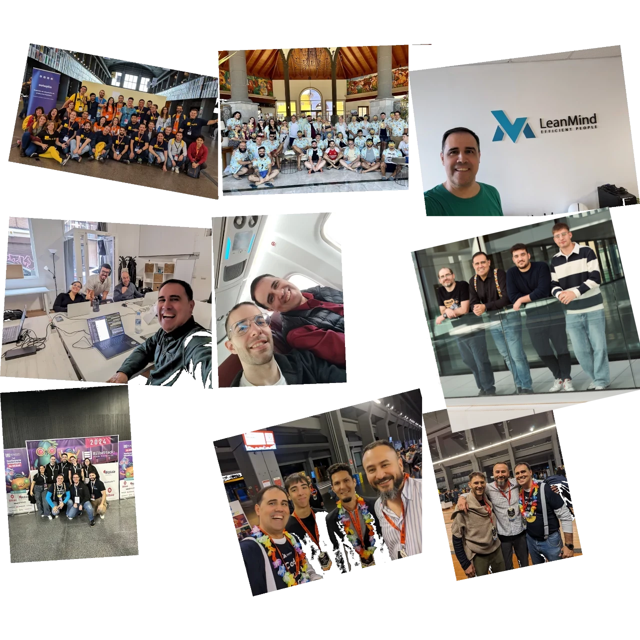 Collage de fotos con equipos en eventos y conferencias